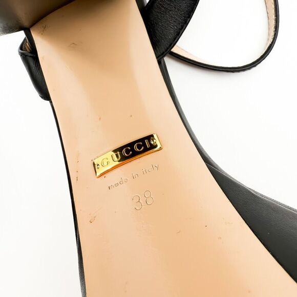 Gucci Marmont GG Platform Sandals EU 38 US 8 Black Leather Block High Heel - Picture 11 of 15